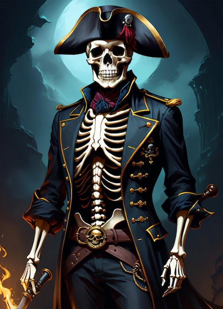 Poster di Halloween con ritratto di scheletro pirata