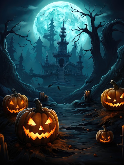 Poster di Halloween con zucche spaventose generato da ai