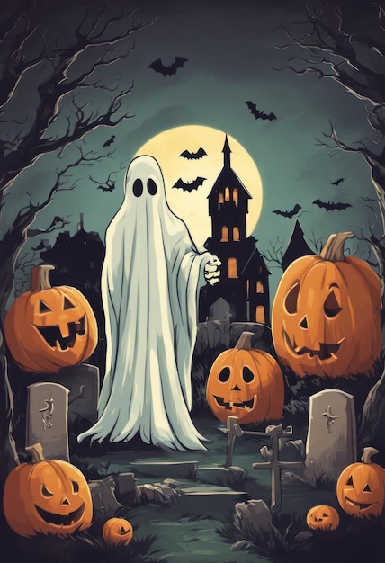 Poster di Halloween in stile retrò inquietante e spettrale