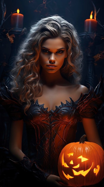 Poster di Halloween sfondo nero tema zucca cosplay in stile magico