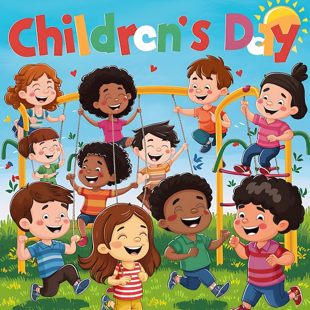 Poster di Happy Children's Day con bambini nel parco
