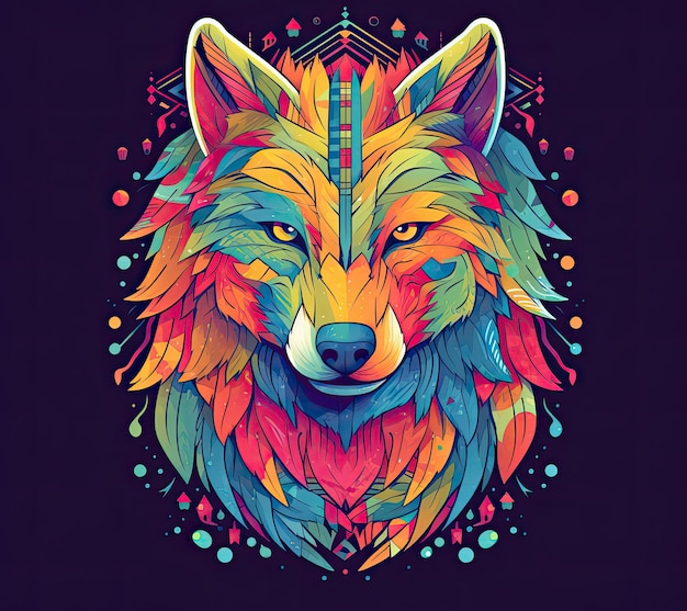 Poster di lupo colorato con una testa di lupo colorata
