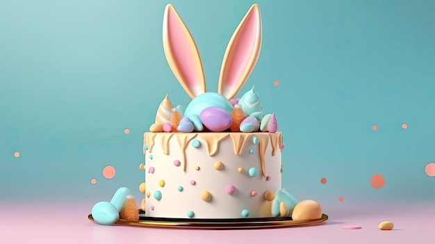 Poster di Pasqua e modello di banner con torta di coniglio su sfondo chiaro Saluti per il giorno di Pasqua Contenuto di intelligenza artificiale generativa