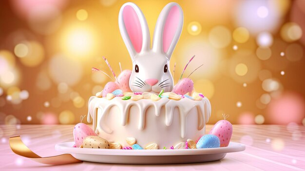Poster di Pasqua e modello di banner con torta di coniglio su sfondo chiaro Saluti per il giorno di Pasqua Contenuto di intelligenza artificiale generativa