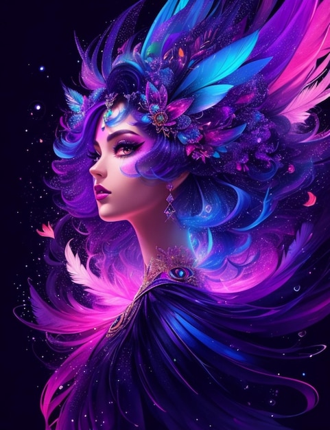 Poster di ritratto in stile artistico Princess Nebulosa Galaxy Splash Adobe Illustrator Vector