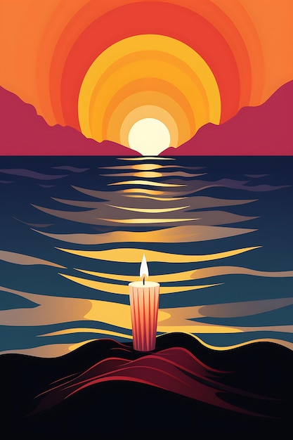 Poster di Single Candle With a Flickering Flame Vibrant Yellow e Ora Candlesmas 2D Flat Designs