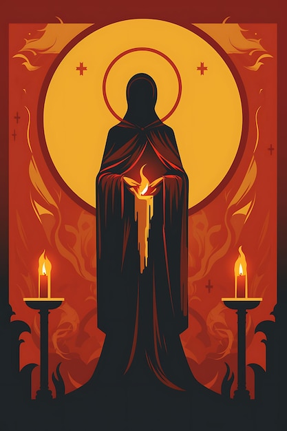 Poster di una singola candela con un'icona religiosa ricca di Borgogna e oro C Candlesmas 2D Flat Designs