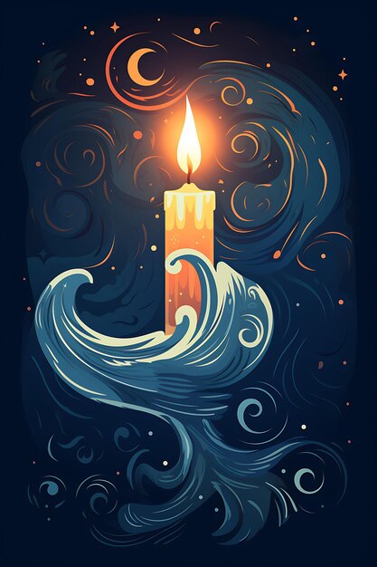 Poster di una sola candela con una fiamma tremolante blu profondo e argento C Candlesmas 2D Flat Designs