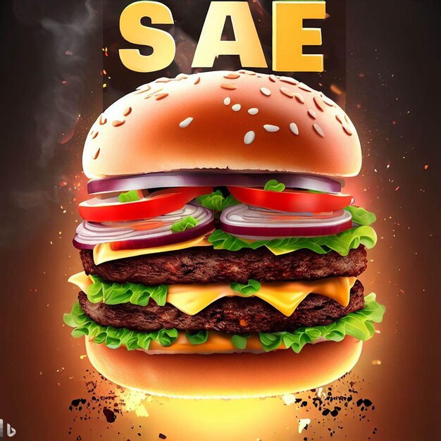 Poster di vendita di hamburger e immagine gratuita con sfondo colorato