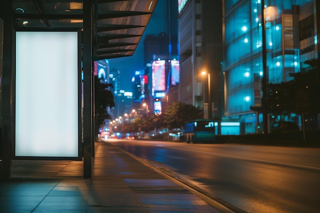 poster digitale bianco vuoto ad una fermata dell'autobus per pubblicità