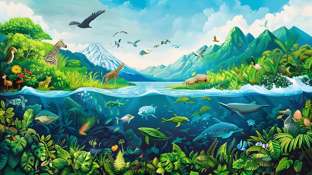Poster dinamico della Giornata della Terra Paesaggi verdi rigogliosi Oceani blu vibranti Cieli blu limpidi