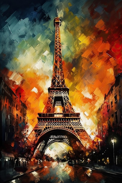 Poster dipinto impressionistico della Torre Eiffel Illustrazione colorata brillante