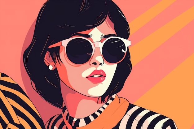 Poster donna illustrazione moderna design moda occhiali cappello ritratto stile ragazza Generativa AI