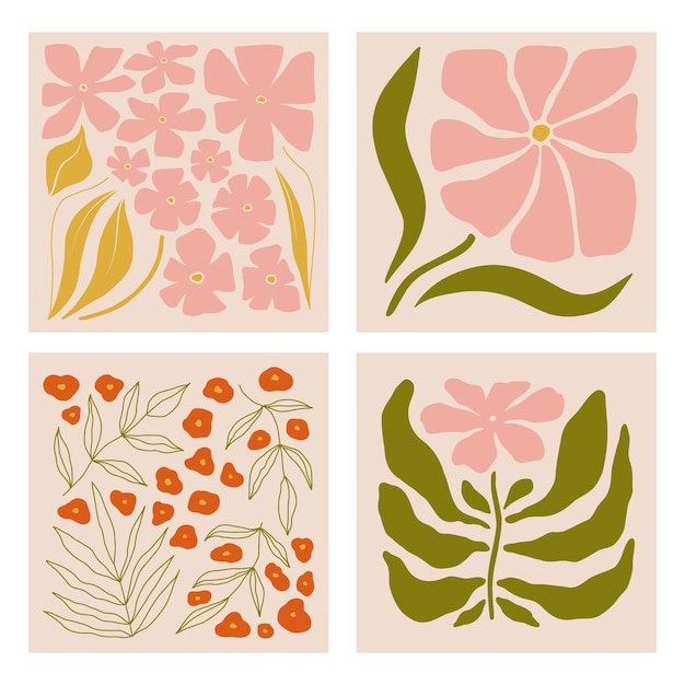 Poster floreali moderni con fiori astratti