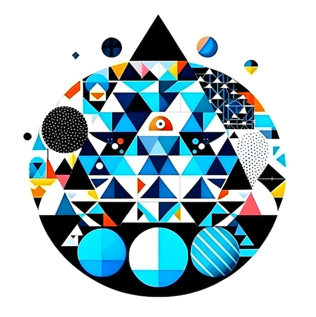 Poster geometrico con forme e figure semplici Cerchi multicolori triangoli Contenuto AI generativo