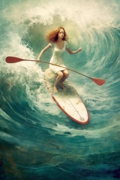 Poster giovane ragazza che fa paddle board Paddleboarding