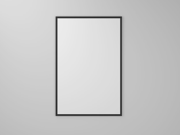 Poster in bianco bianco con mockup di cornice nera sul muro grigio