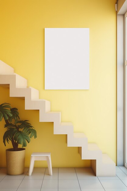 Poster in bianco in casa con design d'interno minimalista e contemporaneo