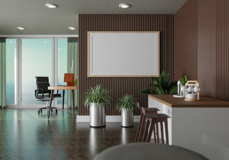 Poster in stile interno minimale Mock up il rendering 3D dello spazio di copia della parete del soggiorno