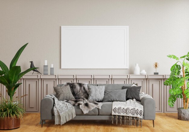 Poster in stile interno minimo Mock up la parete del soggiorno copia spazio rendering 3D