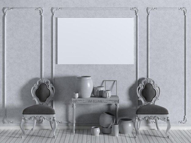 Poster mockup all'interno di uno stile classico vintage in rendering 3D di colori bianco e nero