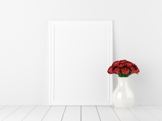 Poster Mockup con fiori in Red Valentine Decoration