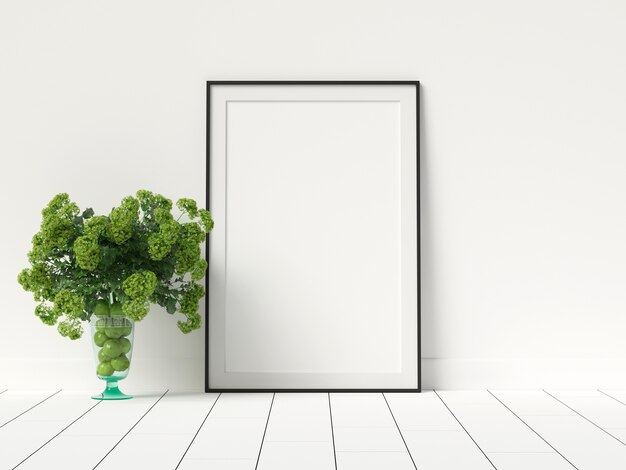 Poster Mockup in interni bianchi con decorazione vegetale