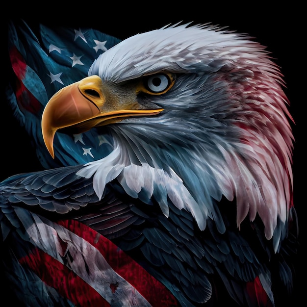 poster nazionale dell'aquila e della bandiera degli Stati Uniti Aquila calva americana, simbolo dell'America con bandiera Aquila calva