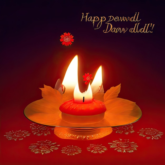 Poster o banner Happy Diwali con lampade a olio illuminate