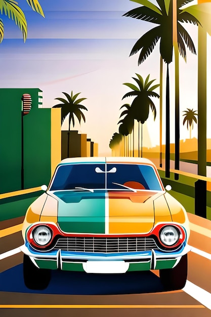 Poster retrò di auto sportive a Miami Beach