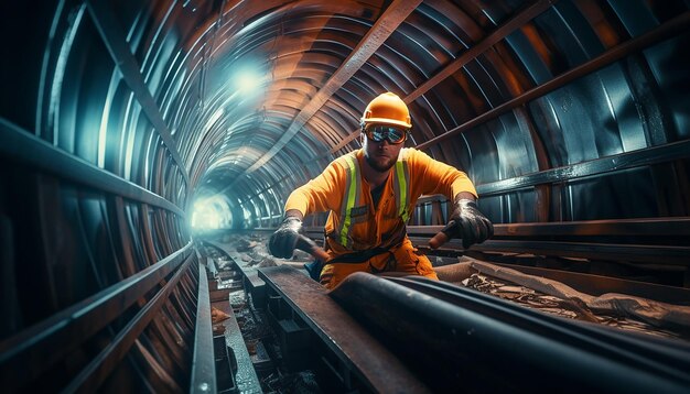 Poster sulle precauzioni contro gli infortuni sul lavoro Lavori di costruzione del tunnel