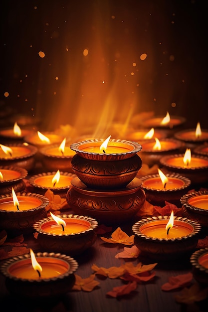Poster sullo sfondo di lampade di terra dolcemente luminose con un'attenzione al festival di lohri