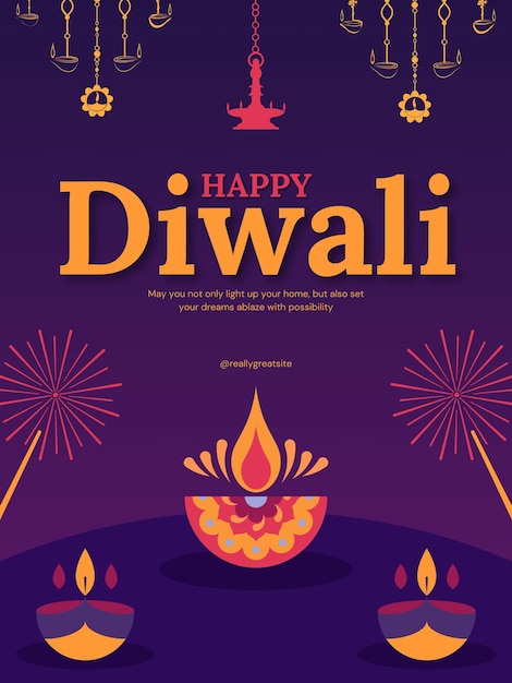 Poster tradizionale indiano di Diwali in oro viola 10