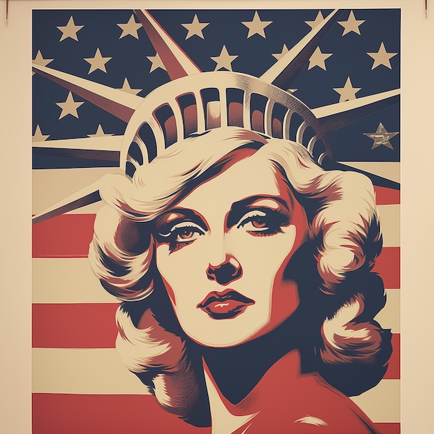 Poster vintage americano bandiera del giorno dell'indipendenza degli Stati Uniti generata dall'IA