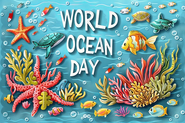 Posters divertenti di vignette astratte per la Giornata Mondiale degli Oceani