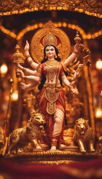 Posti a sedere della dea Durga sul festival indù del leone