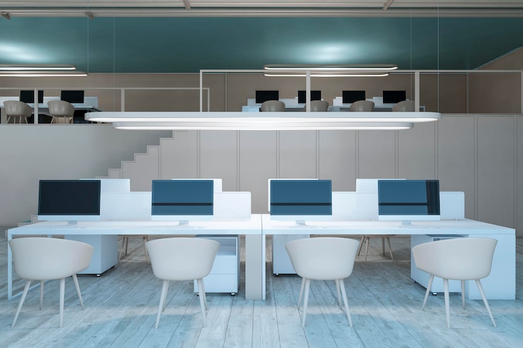 Foto posto di lavoro di design con schermo del computer vuoto