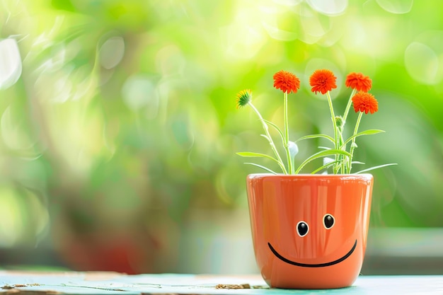 Pot di faccia sorridente con fiori