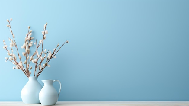 Pot di fiori su uno sfondo blu decorazione minimalista