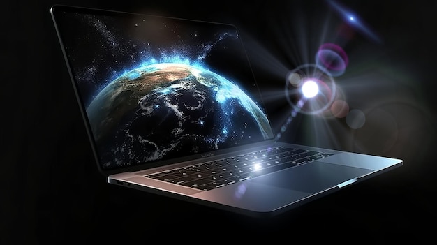 potente computer portatile moderno su connessione internet spaziale stellata
