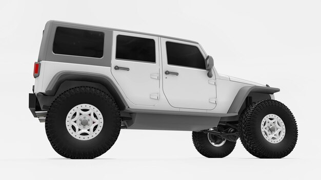 Potente SUV sintonizzato bianco su sfondo bianco rendering 3d