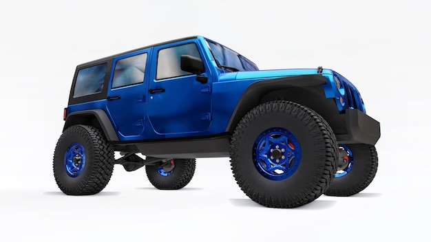 Potente SUV sintonizzato blu per spedizioni illustrazione 3D su sfondo bianco