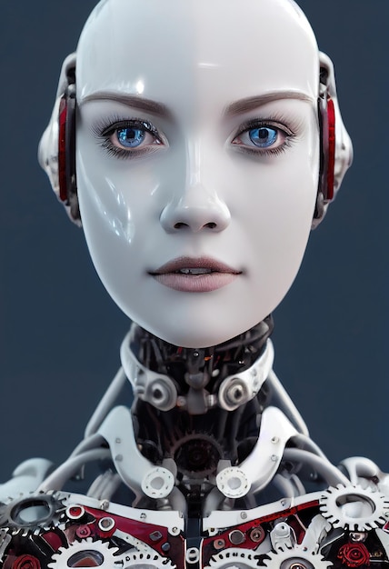 Potret robot futuristik. Fantasi cyberpunk abstrak artistik. Konsep robot modern
