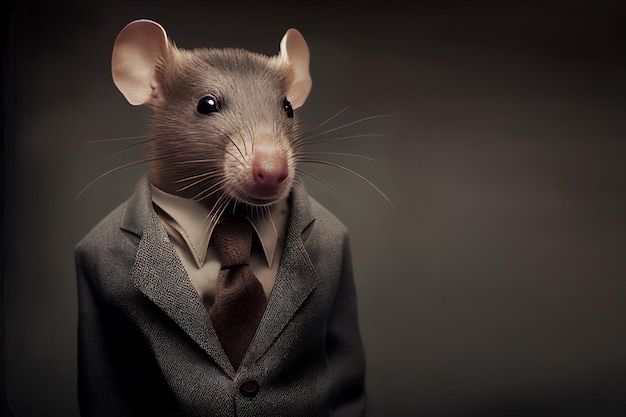 Povero ratto di topo in giacca e cravatta come lavoratore aziendale Ritratto con spazio di copia mockup posizionamento del prodotto IA generativa