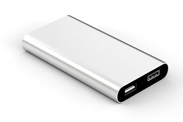 Power bank esterno per la ricarica di dispositivi isolati su sfondo bianco