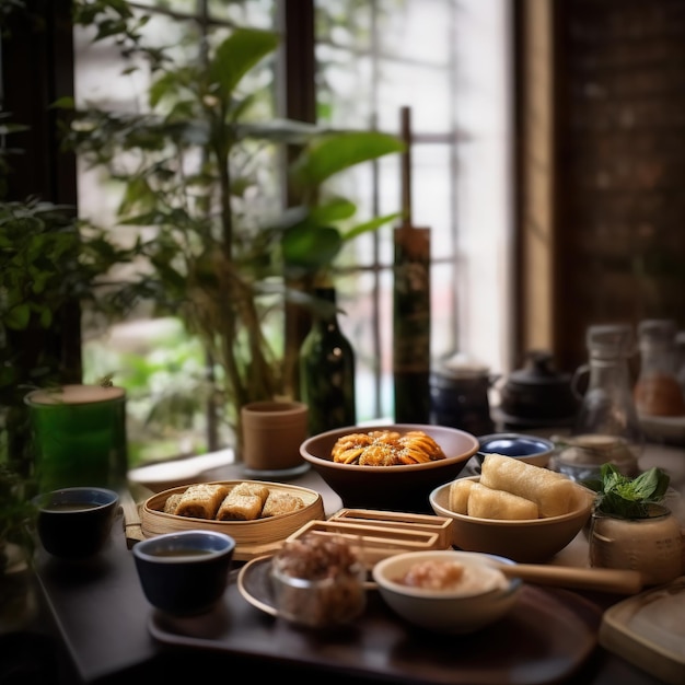 Pranzo giapponese nella sala da pranzo tradizionale