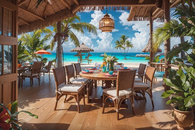 Pranzo in paradiso tropicale Decorazioni Tiki Palme e sapori esotici dell'isola Descrizione dell'oggetto