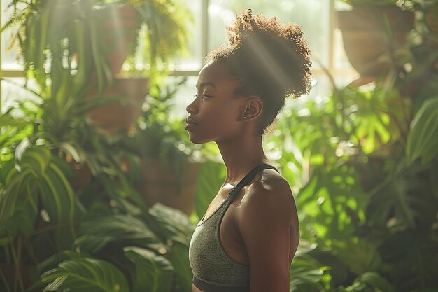 Pratica serena dello yoga Giovane donna in palestra