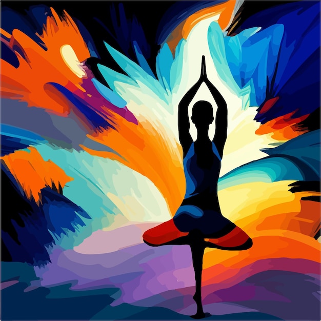 Praticare lo yoga illustartion con sfondo colorato