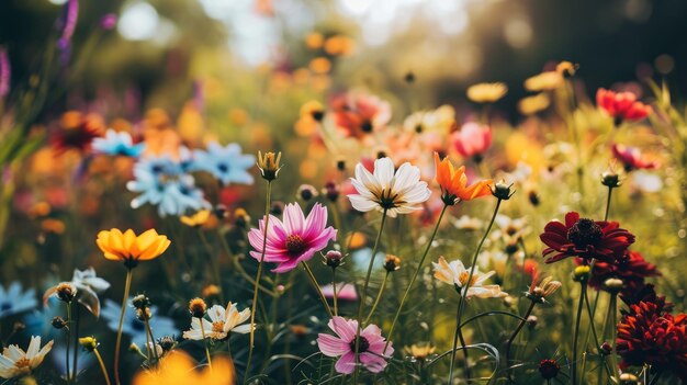 Prato di fiori colorati con margherite e camomille AI generativa